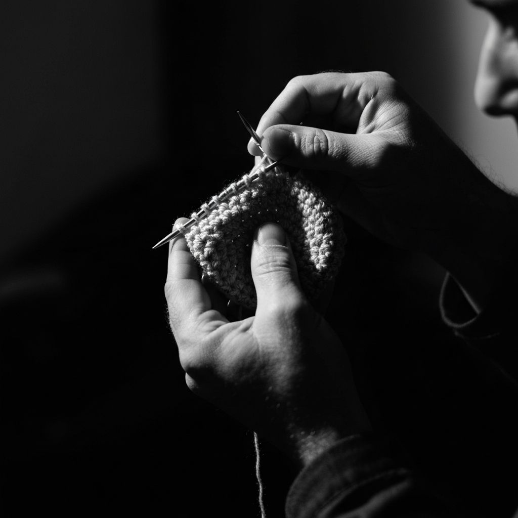 Artisan hand-knitting a kippah